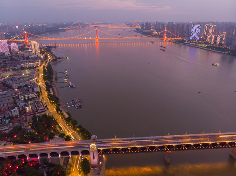 湖北武汉城市航拍傍晚和夜景风光