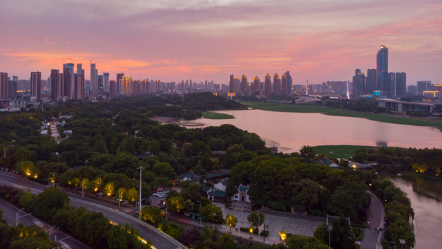 湖北武汉城市航拍傍晚和夜景风