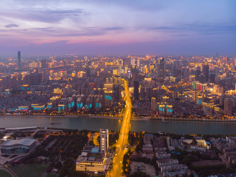 湖北武汉城市航拍傍晚和夜景风