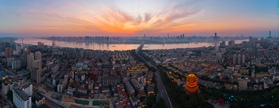 湖北武汉城市航拍傍晚和夜景风光