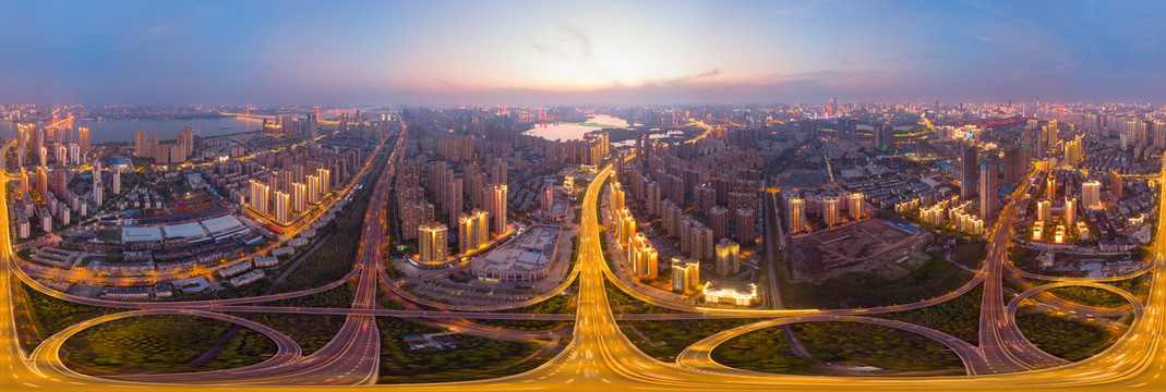 湖北武汉城市航拍傍晚和夜景风光