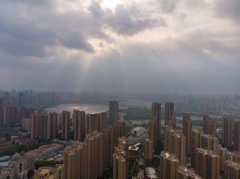 湖北武汉城市天际线航拍风光
