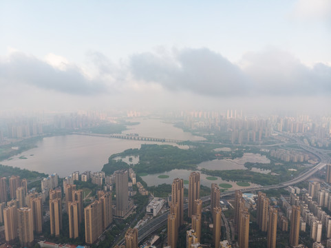 湖北武汉城市天际线航拍风光