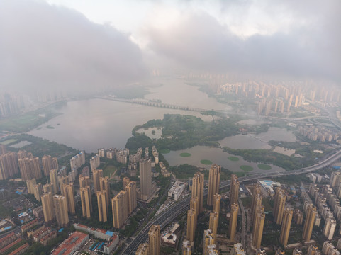 湖北武汉城市天际线航拍风光