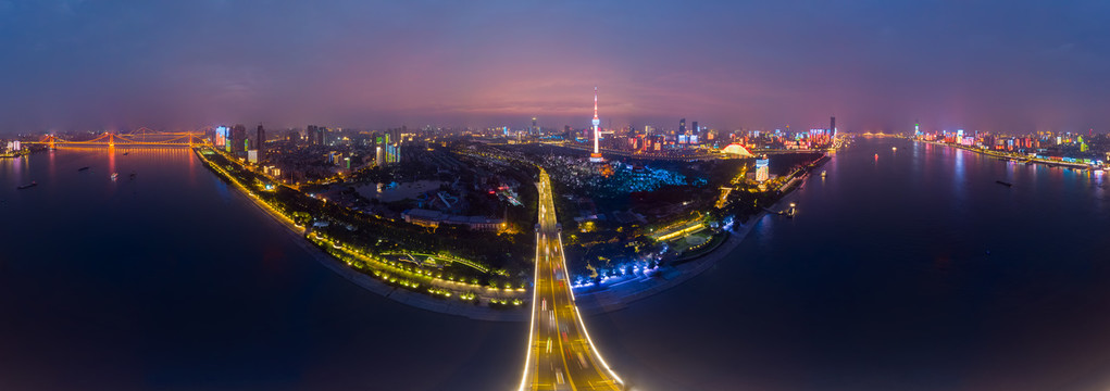 湖北武汉城市航拍傍晚和夜景风光