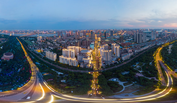 湖北武汉城市航拍傍晚和夜景风光