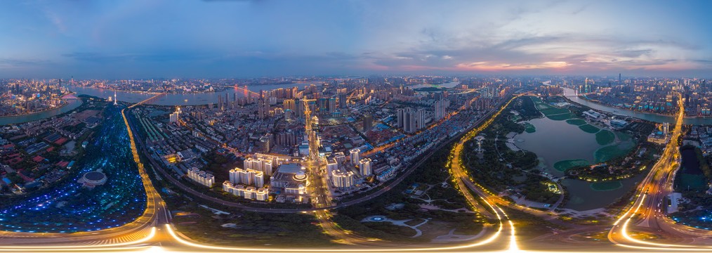 湖北武汉城市航拍傍晚和夜景风光