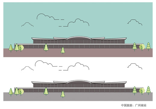 广州南站西矢量线稿图