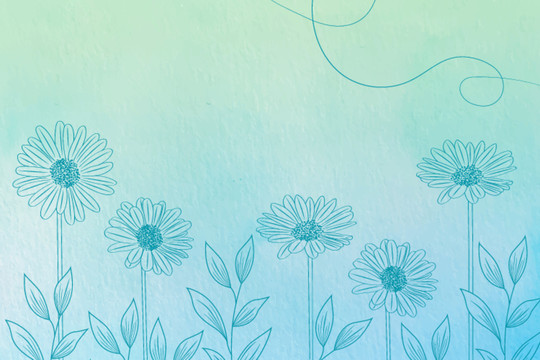 蓝绿色手绘花朵背景装饰画