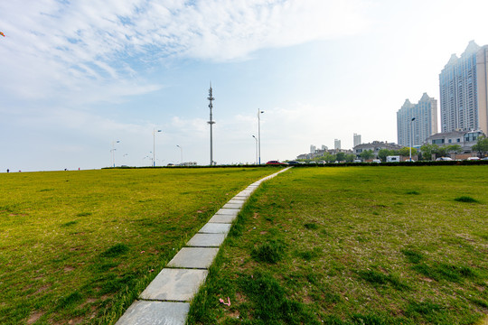 广场草地上的通讯信号塔