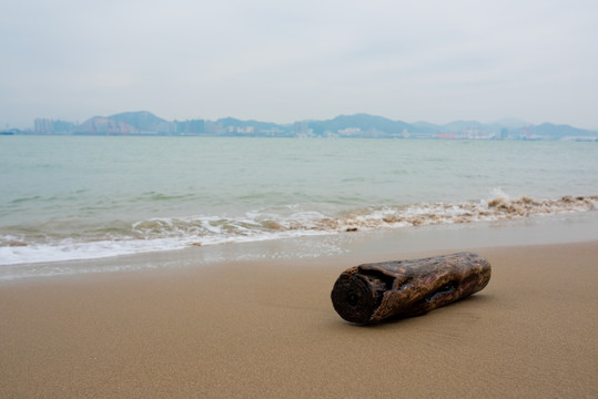 沙滩上一截木头