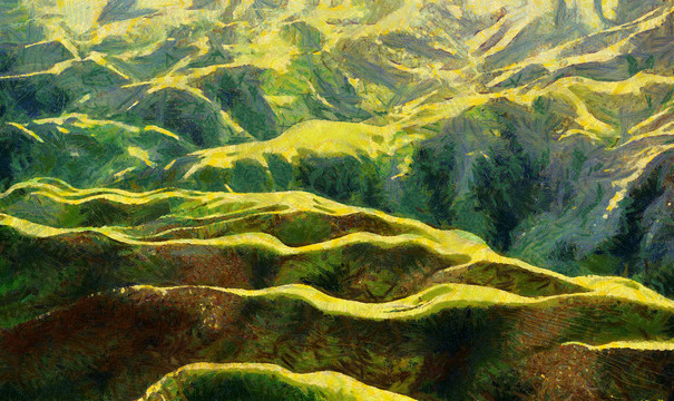 绿色山脉油画