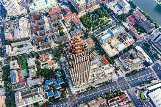 天津航拍小白楼美景