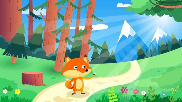 卡通矢量背景森林里的小狐狸
