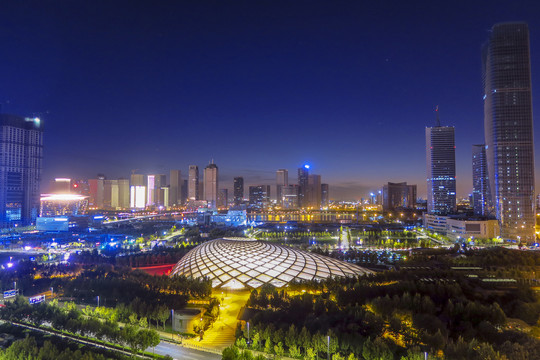 于家堡滨海站高铁站夜景