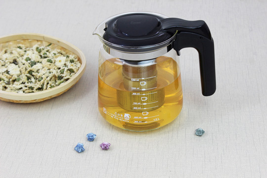 玻璃茶壶菊花