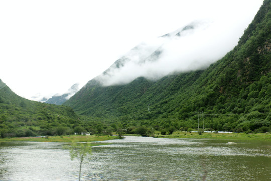 西藏拉姆拉措湿地公园高山云雾