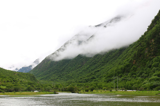 西藏拉姆拉措湿地公园高山云雾