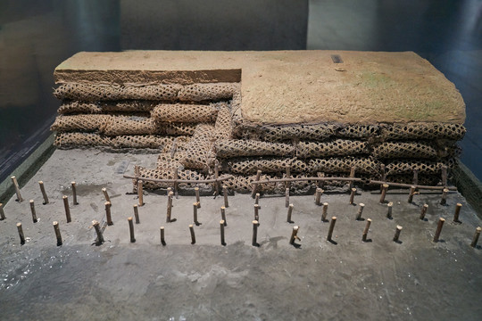 古代竹笼石塘模型