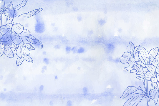 蓝色水彩绘花朵背景装饰画