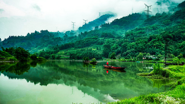 中国水墨画湖光山色