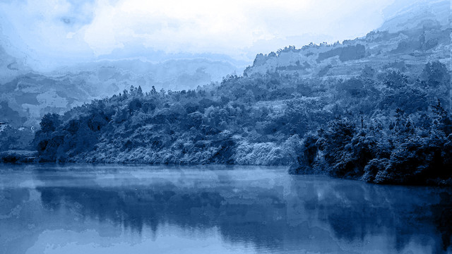 中国水墨画湖光山色