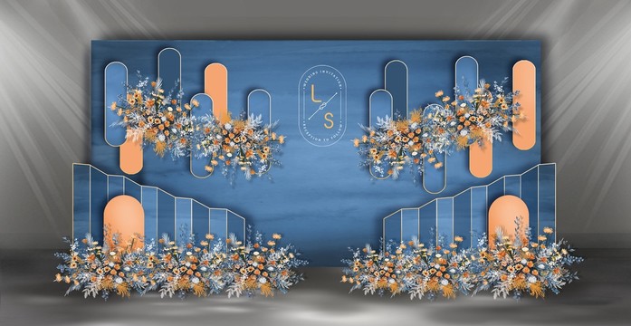 简约蓝橙色撞色婚礼设计