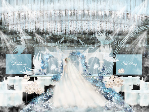 蓝白色色婚礼设计效果图