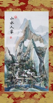 丝绣山水画