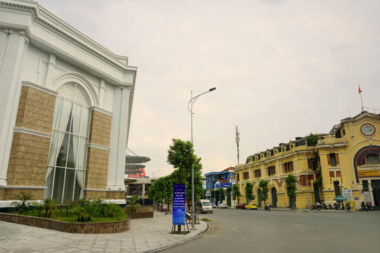 越南海防市城市街道及欧式建筑