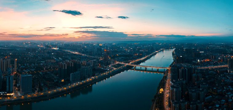 湖南省衡阳市湘江夜景航拍