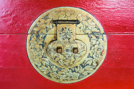 古代木箱铜锁扣