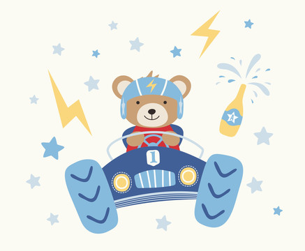 赛车小熊可爱星星图案宝宝
