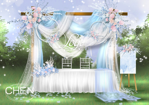蓝色户外婚礼设计效果图