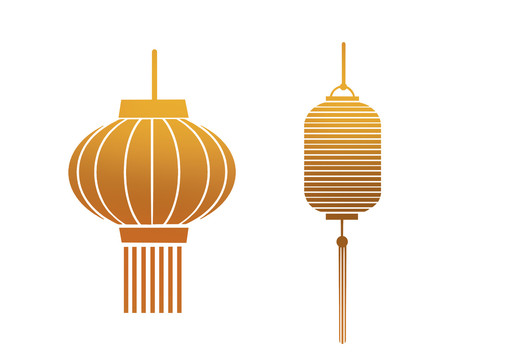 原创手绘中国风金色古典灯笼插画