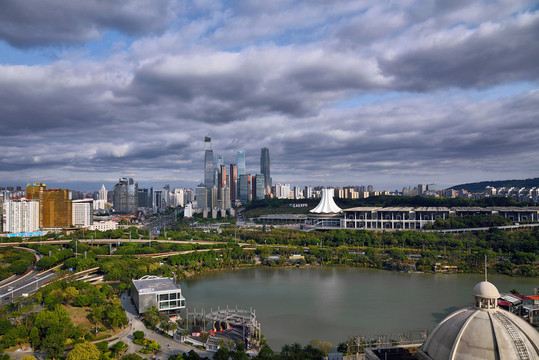 南宁民歌湖东盟商务区城市风光