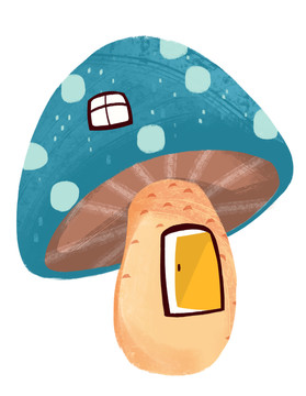 原可爱手绘儿童卡通大蘑菇屋插画