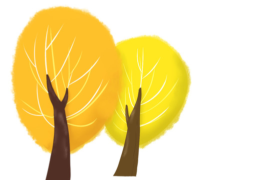 原创手绘可爱卡通圆形黄色大树
