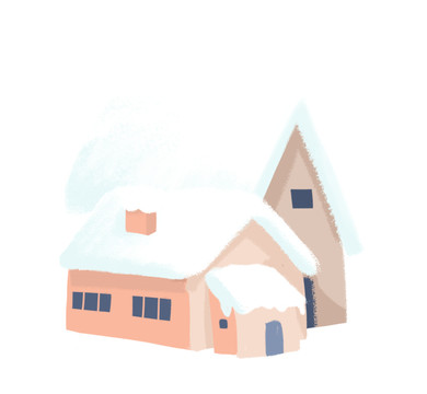 原创卡通冰雪节屋顶积雪的房屋