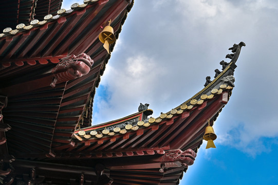 园林寺庙古建筑屋角特写