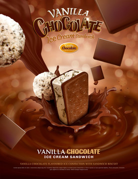 香草巧克力冰淇淋夹心饼广告