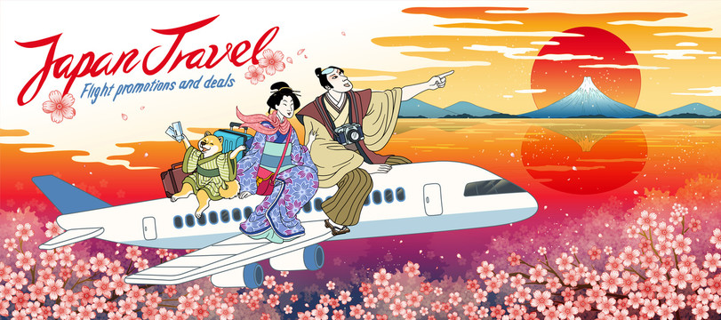 浮世绘风日本樱花祭班机广告插图