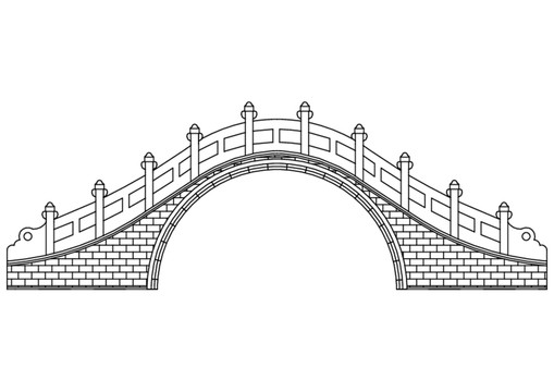 石拱桥简笔画风ai矢量图