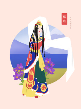 藏族女孩插画