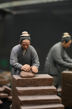 古代磁窑生产场景泥塑模型