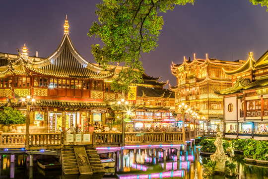 上海城隍庙夜景全景