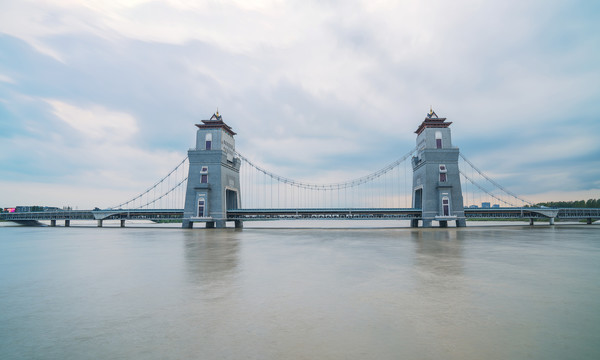 淮河上的扬州万福大桥和自然风光