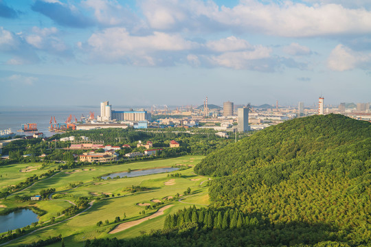 俯瞰中国江苏江阴城市风光全景