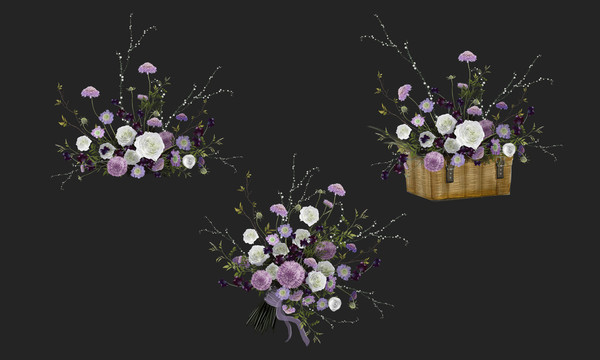 白紫色婚礼手绘花艺