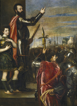 提香·韦切利奥穿着黑色盔甲的将军和战士